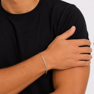 Pulseira Piastrine Banhado a Ródio Branco