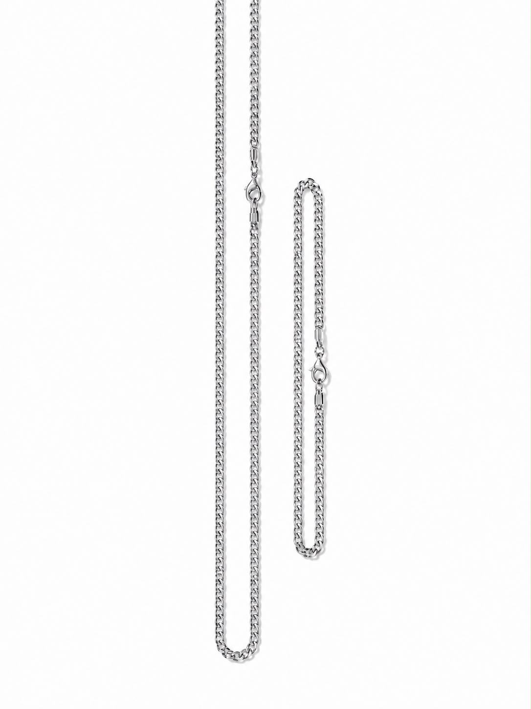 Conjunto Colar e Pulseira Elo Grumet Banho Ródio Branco - Imagem 2
