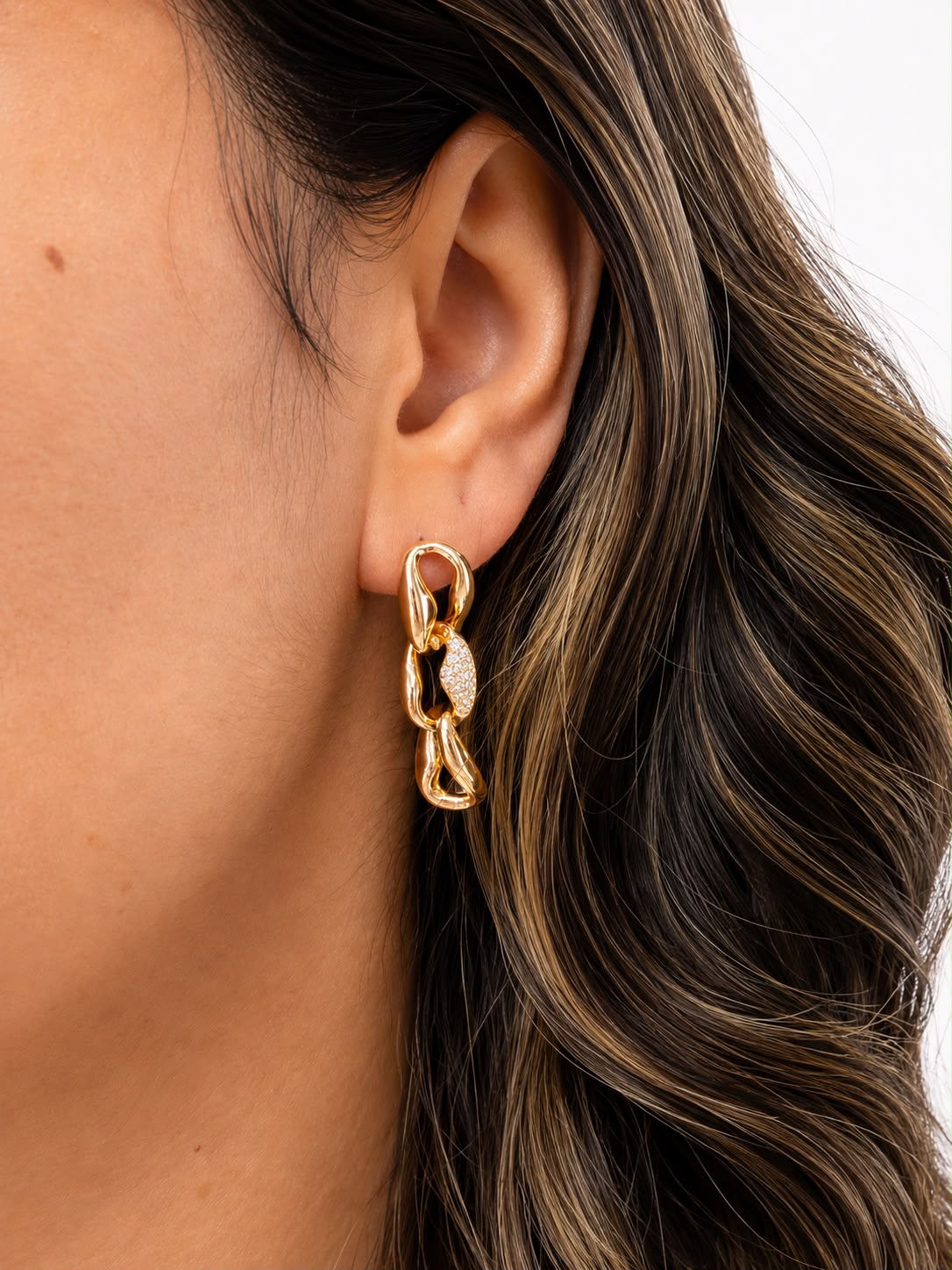 Brinco Corrente Cravejado Banhado A Ouro 18K - Imagem 2