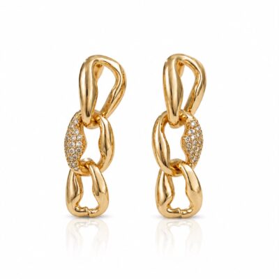 Brinco Corrente Cravejado Banhado A Ouro 18K