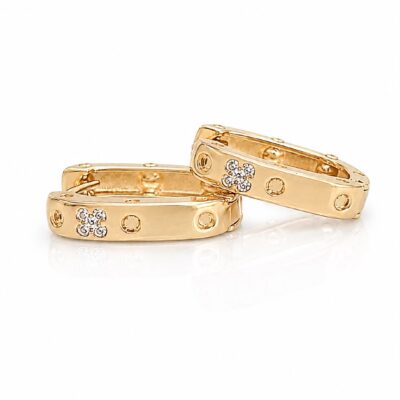Brinco Argola Quadrada Flor Cravejada — Banhado a Ouro 18k