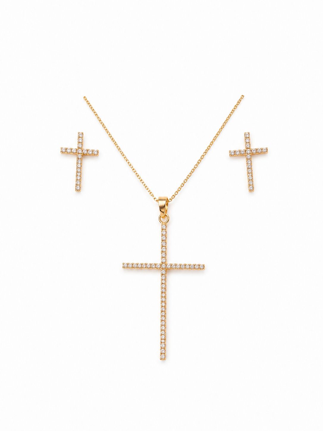 Conjunto Colar e Brinco Crucifixo em Ouro 18K