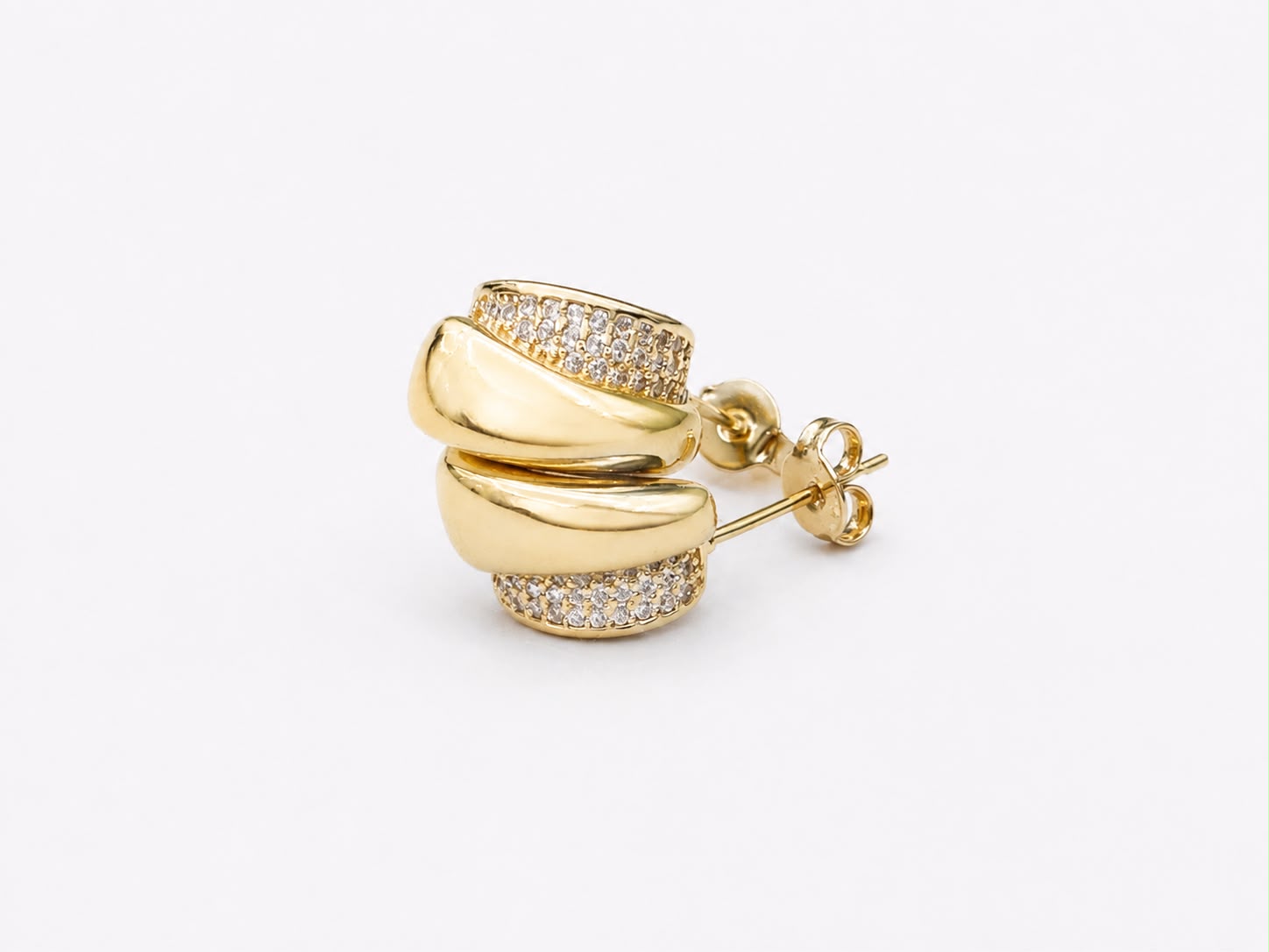Brinco Meia Argola Mini Cravejado Banhado a Ouro 18k - Imagem 3