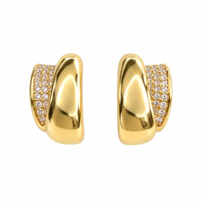 Brinco Meia Argola Mini Cravejado Banhado a Ouro 18k