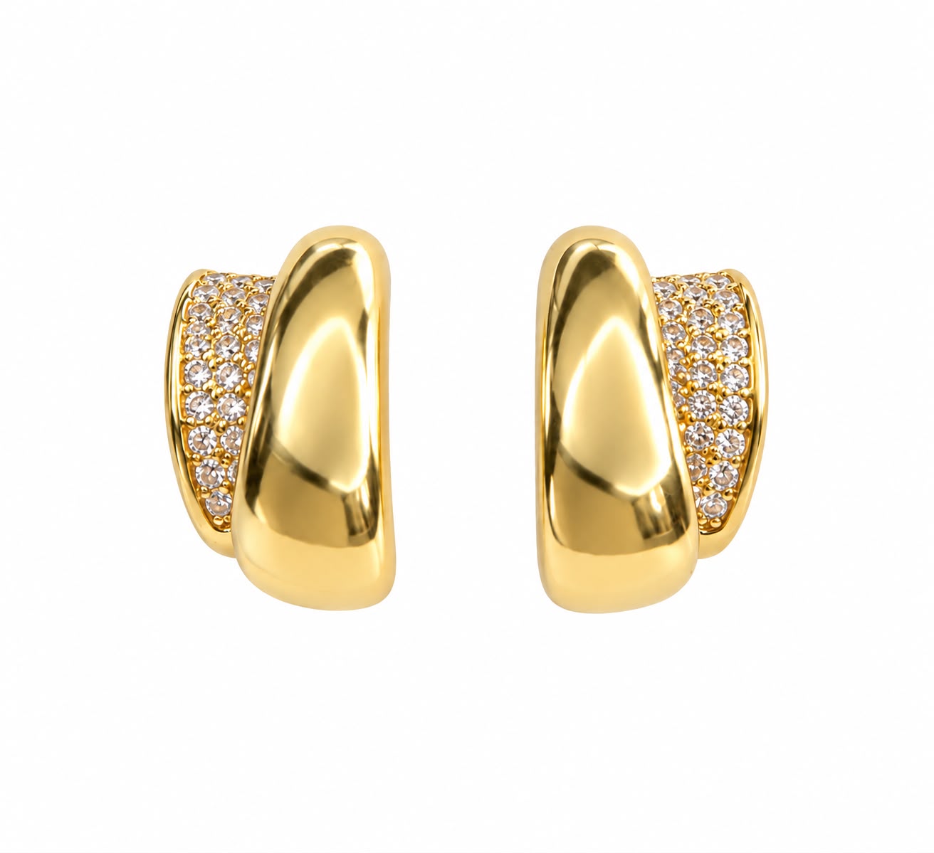 Brinco Meia Argola Mini Cravejado Banhado a Ouro 18k