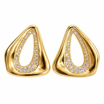 Brinco Triangulo Vazado Orgânica Banhado Ouro 18k
