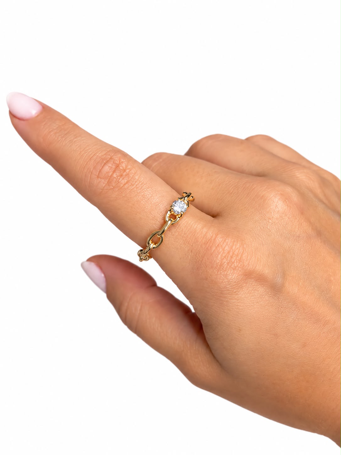Anel Corrente Ajustável com Zircônia Banhado a Ouro 18K - Imagem 2