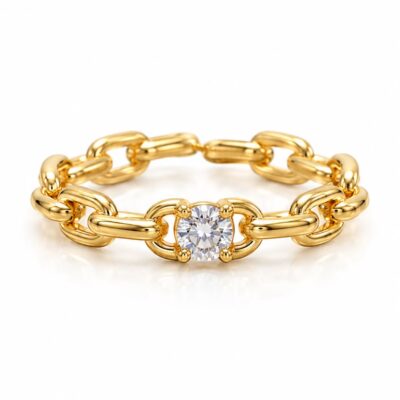 Anel Corrente Ajustável com Zircônia Banhado a Ouro 18K