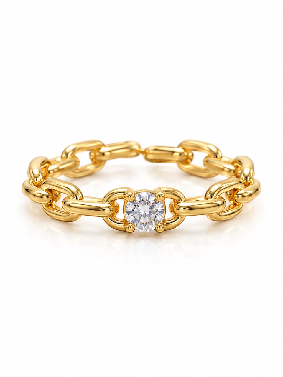 Anel Corrente Ajustável com Zircônia Banhado a Ouro 18K