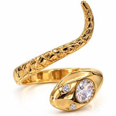 Anel Cobra com Zircônia Banhado a Ouro 18K