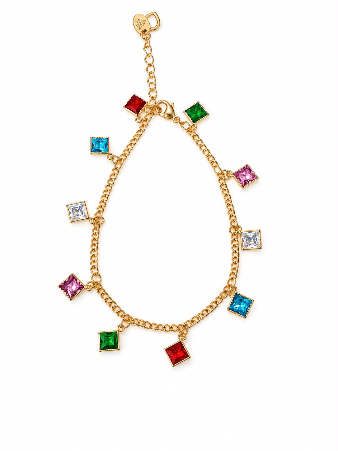 Pulseira Cristais Coloridos Banhada a Ouro 18K