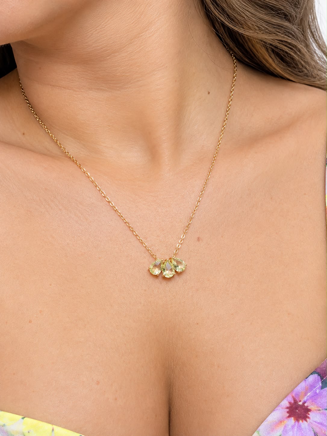 Colar Kristal Amarelo em Gota Banhado a Ouro 18K - Imagem 2