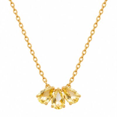 Colar Kristal Amarelo em Gota Banhado a Ouro 18K