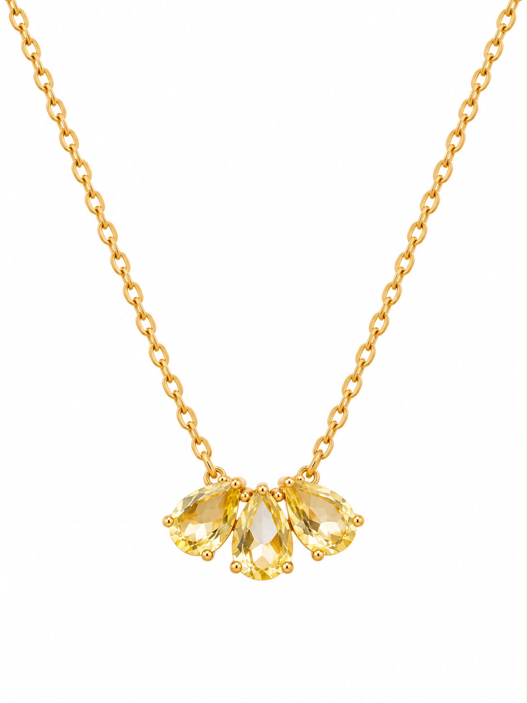 Colar Kristal Amarelo em Gota Banhado a Ouro 18K