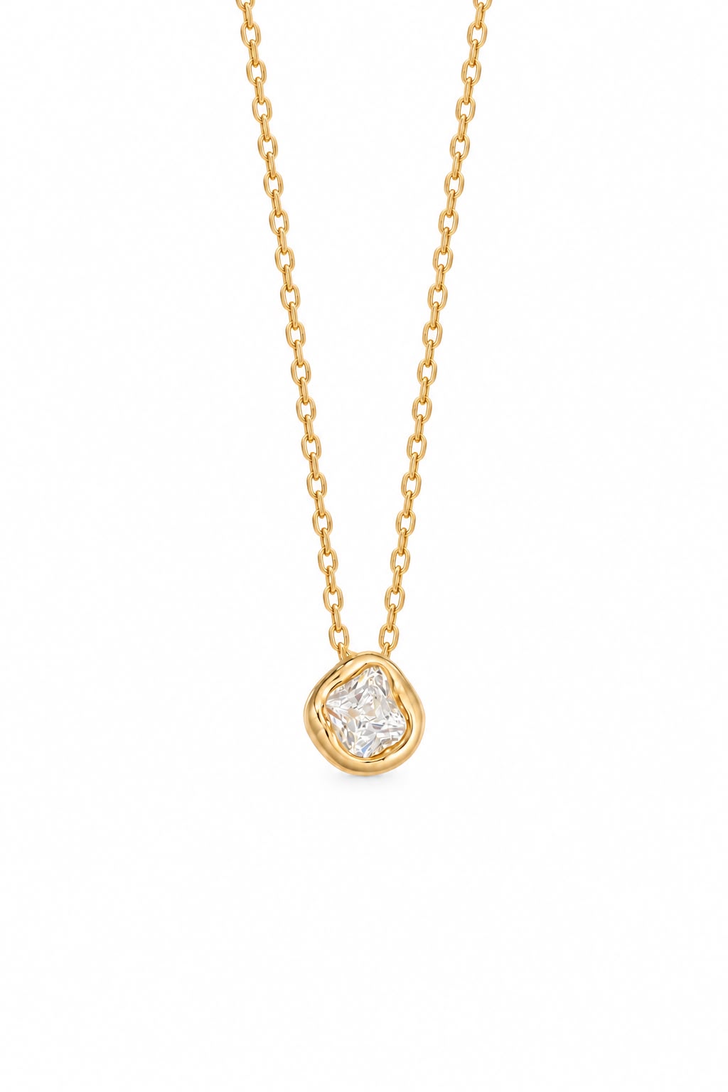 Colar Orgânico com Zircônia Cristal Banhado a Ouro 18K