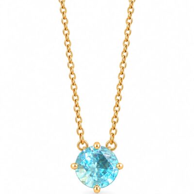Colar Kristal Azul-Céu Banhado a Ouro 18K