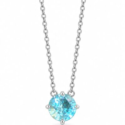Colar Kristal Azul-Céu Banhado a Ródio Branco