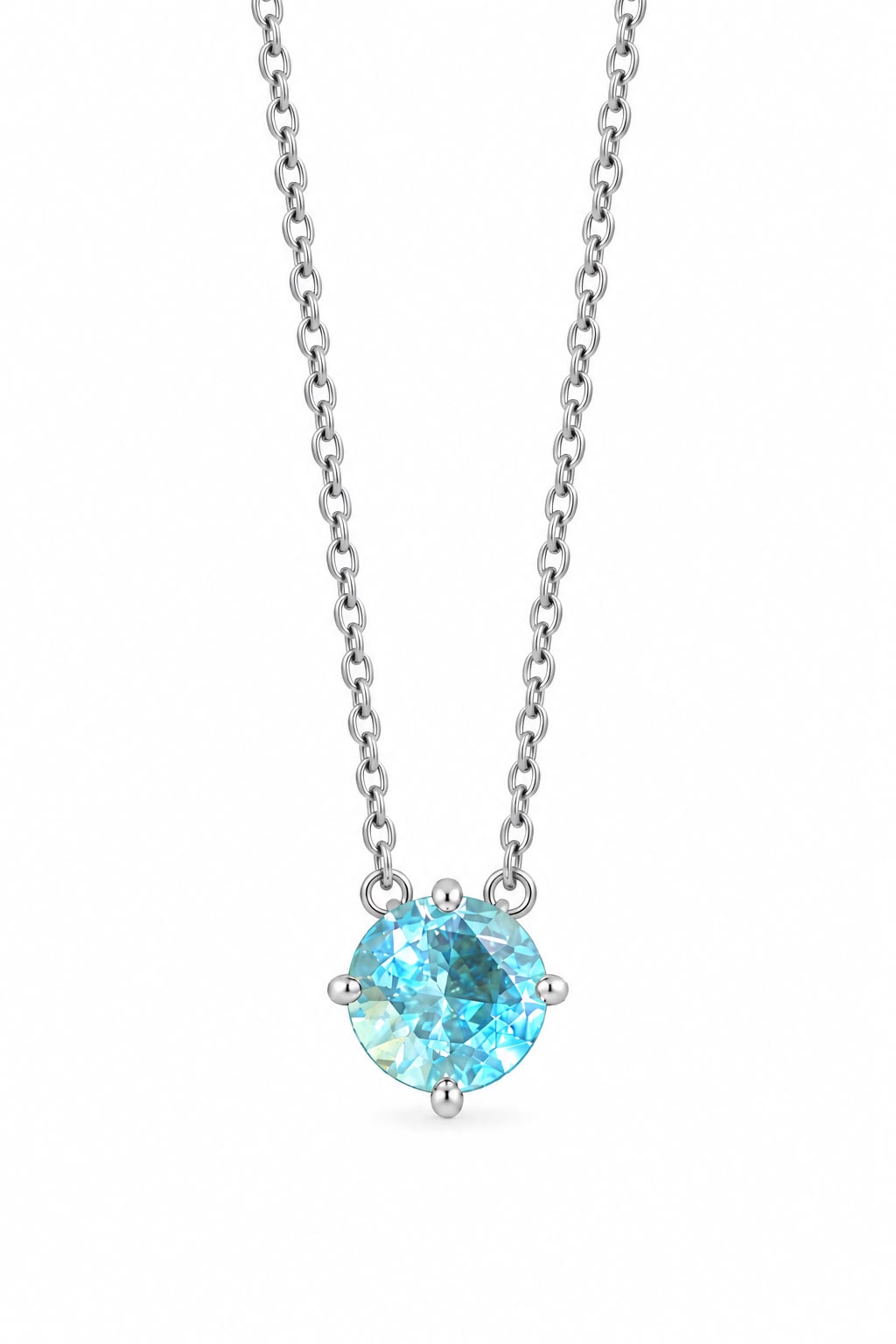 Colar Kristal Azul-Céu Banhado a Ródio Branco