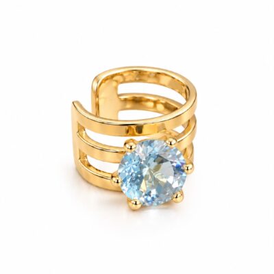 Piercing Fake Vazado com Kristal Azul-Céu – Banhado a Ouro 18K